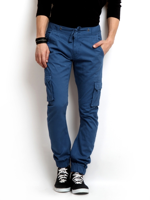 

Flying Machine Men Blue Slim Fit Cargo Trousers