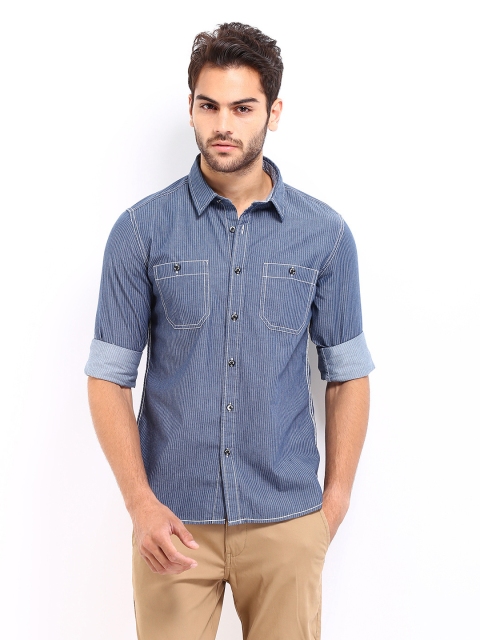 

Flying Machine Men Blue Striped Premium Fit Casual Shirt