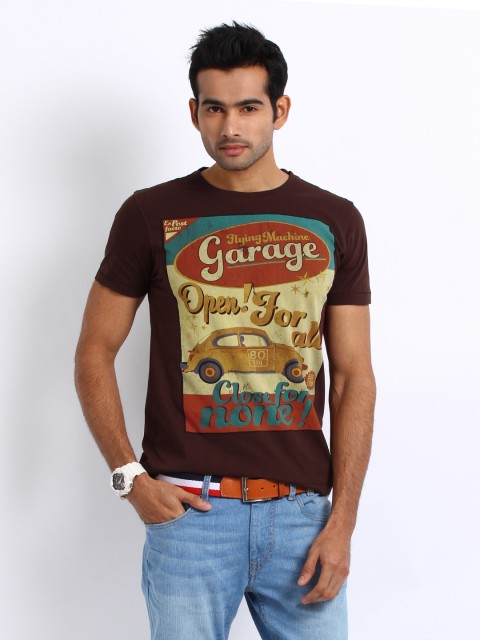 

Flying Machine Men Coffee Brown Printed T-shirt