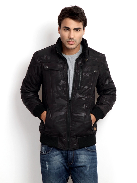 

Flying Machine Men Black Printed Padded Jacket
