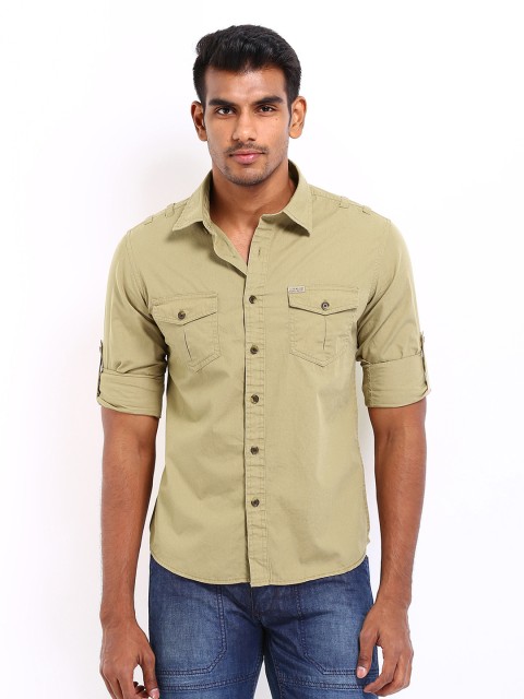 

Flying Machine Men Khaki Premium Fit Casual Shirt
