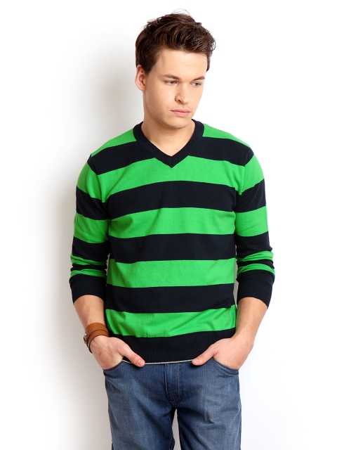 

Flying Machine Men Navy & Green Sweater, Navy blue