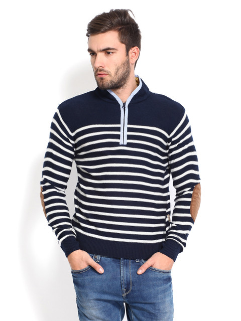 

Flying Machine Men Navy & White Striped Sweater, Navy blue