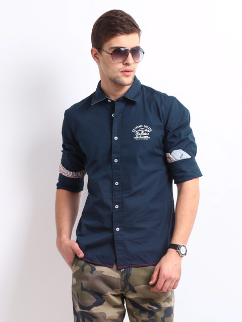 

Flying Machine Men Navy Casual Shirt, Navy blue