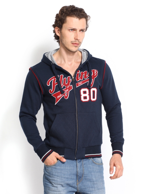 

Flying Machine Men Navy Hooded Sweatshirt, Navy blue