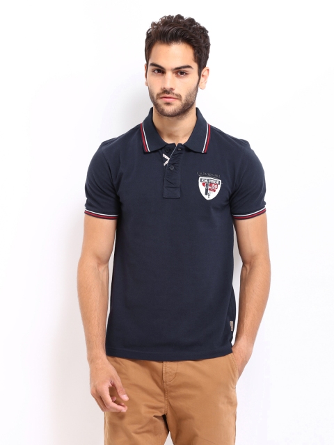 

Flying Machine Men Navy Pique Polo Pure Cotton T-shirt, Navy blue