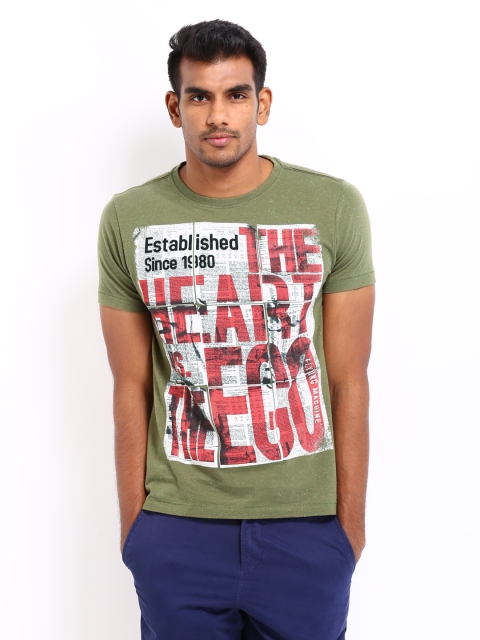 

Flying Machine Men Olive Green Printed T-shirt