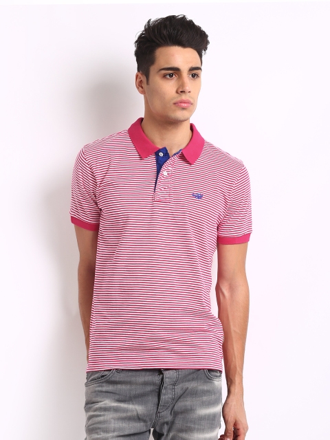 

Flying Machine Men Pink & White Striped Polo T-shirt