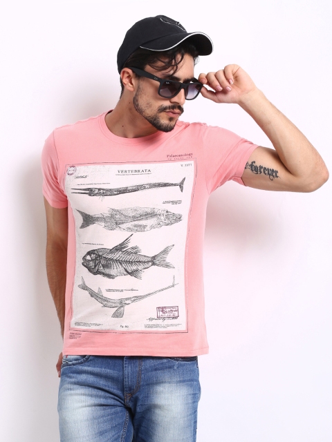 

Flying Machine Men Pink Printed T-shirt
