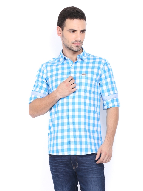 

Flying Machine Men White & Blue Checked Casual Shirt