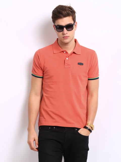 

Flying Machine Coral Orange Coloured Polo T-shirt, Peach