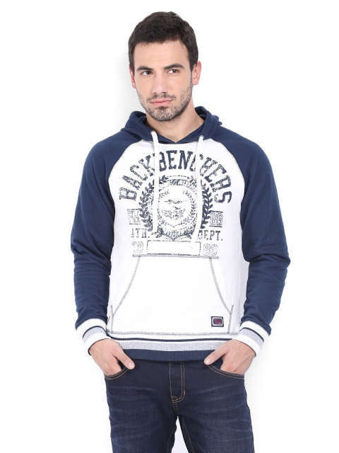 

Flying Machine Men White & Navy Hooded Sweatshirt