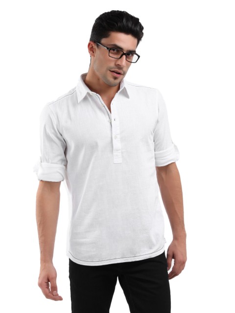 

Flying Machine Men White Half Placket Shirt