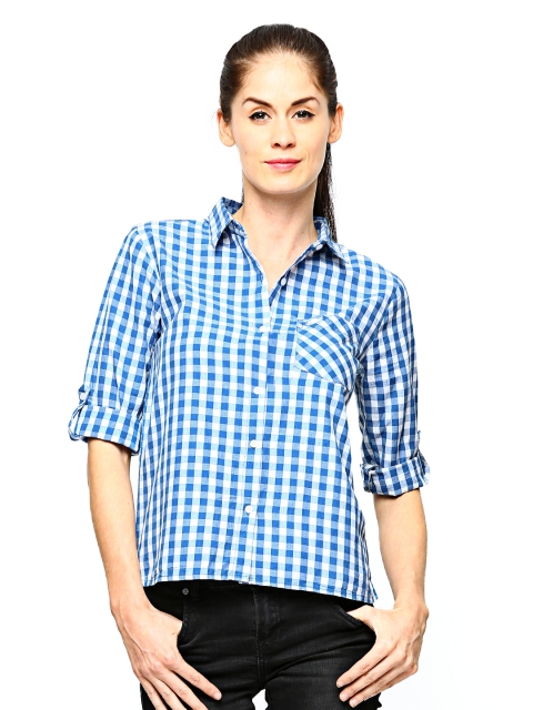 

Flying Machine Women Blue & White Gingham Checked Casual Shirt