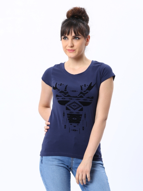 

Flying Machine Women Blue Printed T-shirt