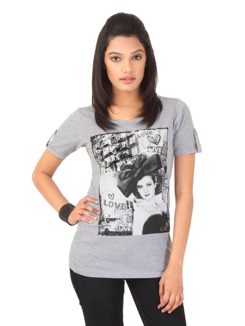 

Flying Machine Women Grey Printed T-shirt