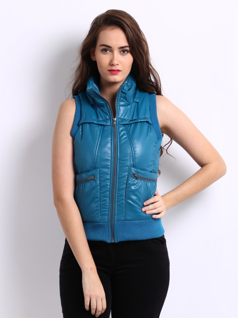 

Flying Machine Women Blue Padded Sleeveless Jacket