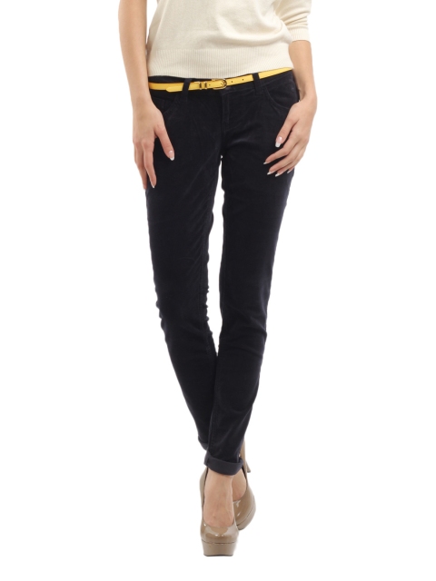 

Flying Machine Women Navy Blue Skinny Corduroy Trousers