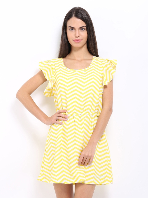 

Flying Machine Yellow & White Printed Fit & Flare Dress