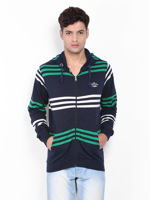 

Fort Collins Men Navy & Green Striped Sweatshirt, Navy blue