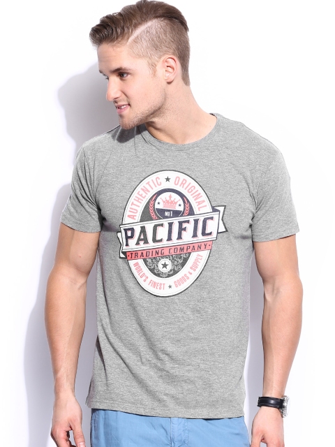 

Fox Men Grey Melange Printed T-shirt