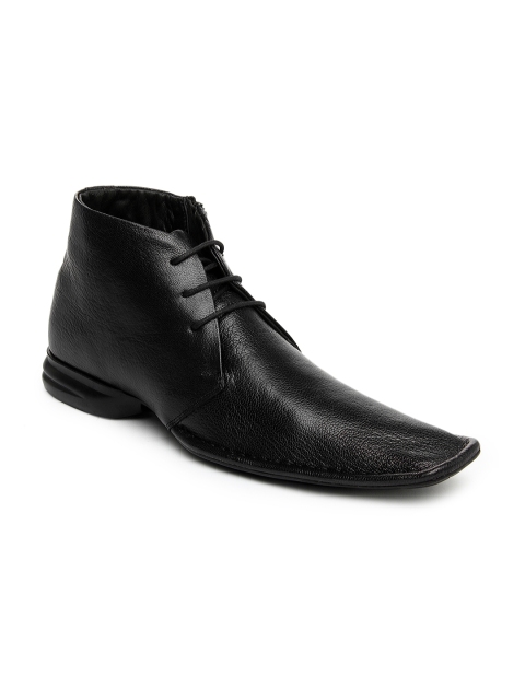 

Franco Leone Men Black Leather Semi-Formal Shoes