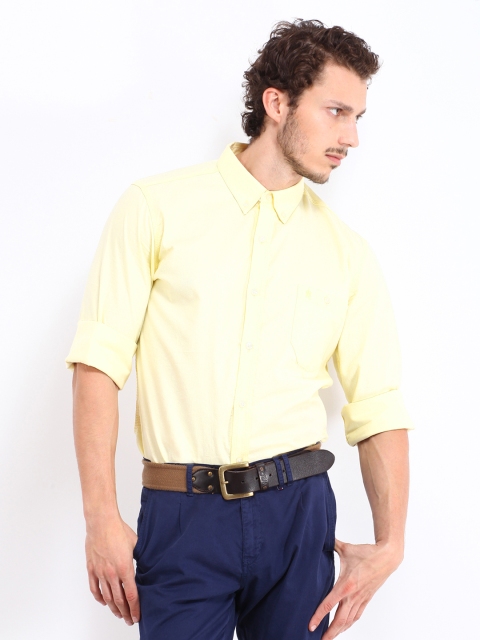 

French Connection Men Yellow Slim Fit Casual Shirt