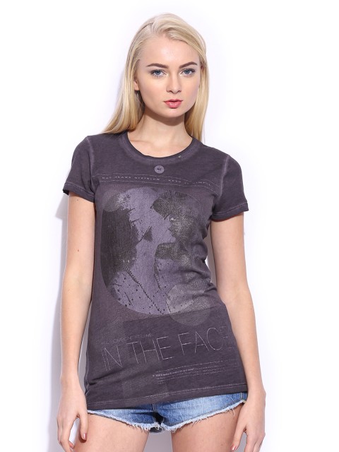 

GAS Women Purple Melange Halis Division Printed T-shirt