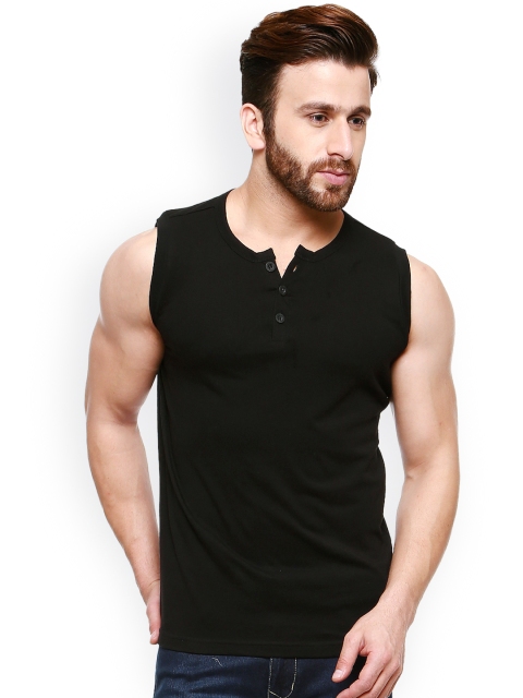 

GRITSTONES Men Black Henley T-shirt