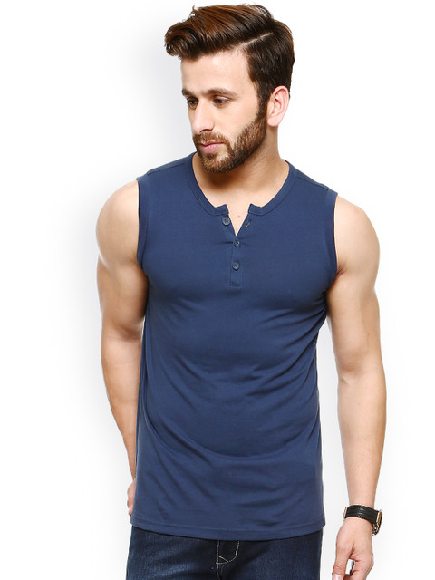 

GRITSTONES Men Blue Henley T-shirt