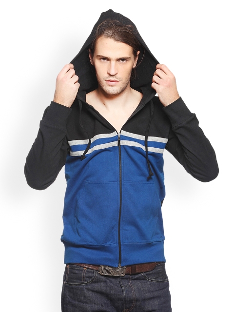 

GRITSTONES Men Blue & Black Hooded Sweatshirt