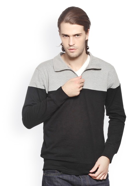 

GRITSTONES Men Grey Melange & Black Sweatshirt