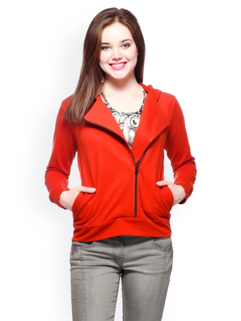 

GRITSTONES Women Red Hooded Jacket, Coral