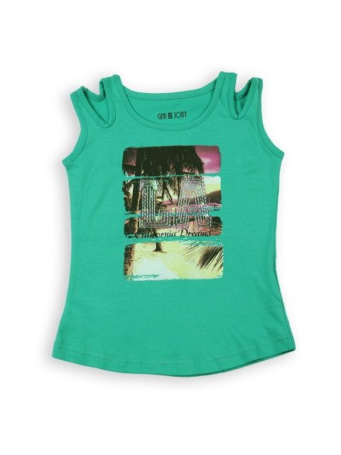 

Gini and Jony Girls Green Printed Top