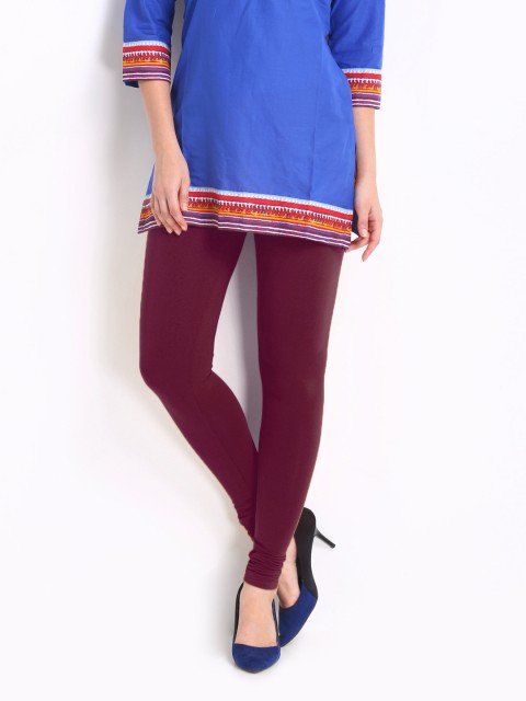 

Go Colors Women Maroon Solid Churidar Length Leggings