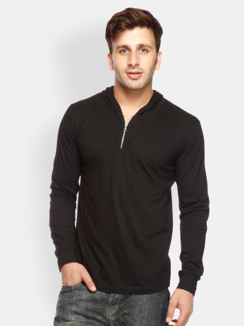 

Gritstones Men Black Hooded T-shirt