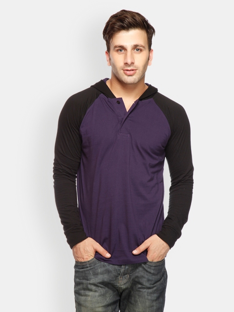 

Gritstones Men Purple & Black Hooded T-shirt