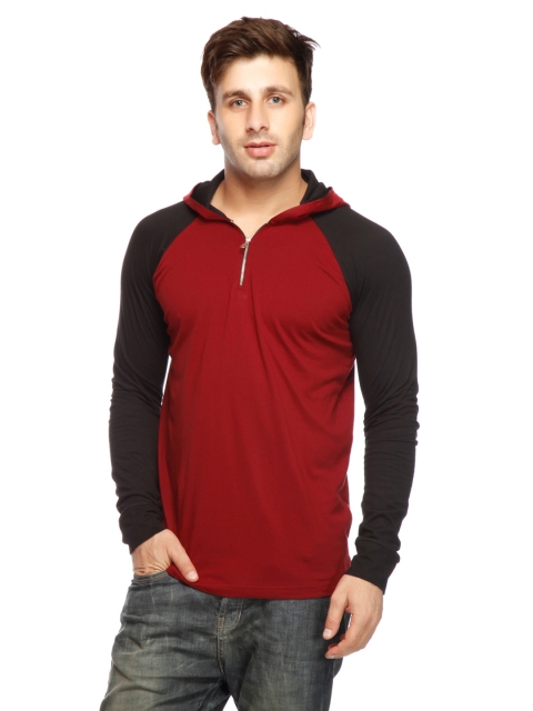 

Gritstones Men Red & Black Hooded T-shirt
