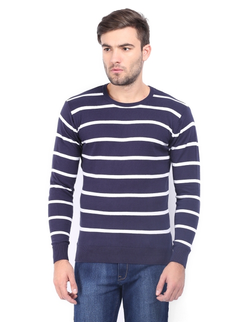 

HIGHLANDER Men Navy & White Striped Sweater, Navy blue