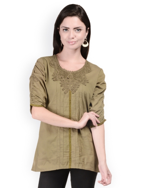 

Hapuka Women Olive Green Embroidered Top