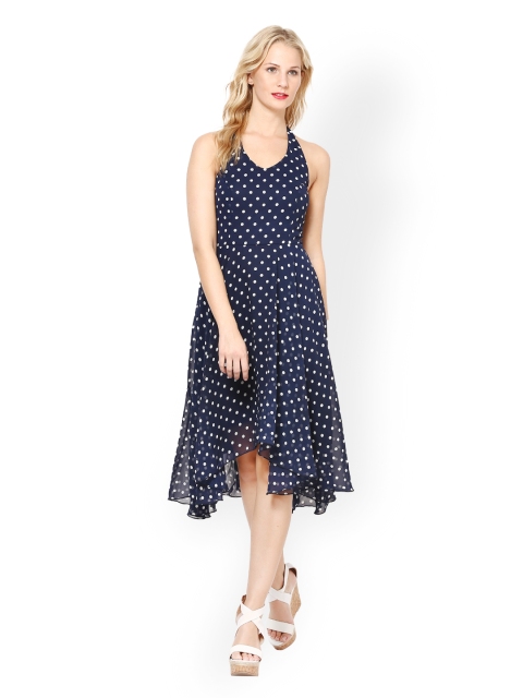

Harpa Navy Printed High-Low Dress, Navy blue