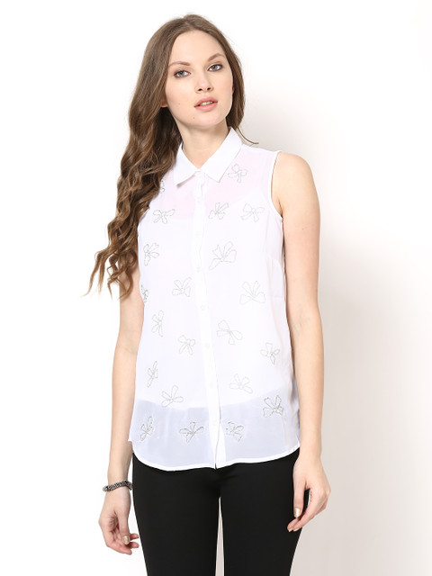

Harpa Women White Sleeveless Formal Shirt