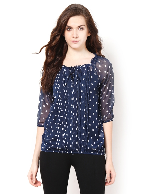

Harpa Women Navy Polka Dot Print Top, Navy blue