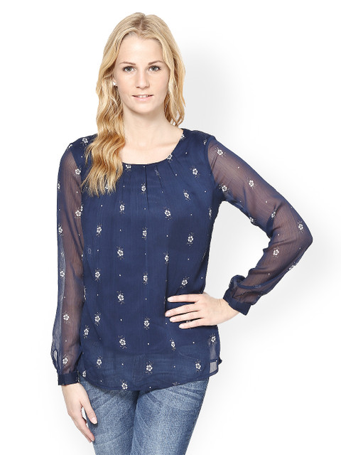 

Harpa Women Navy Printed Top, Navy blue