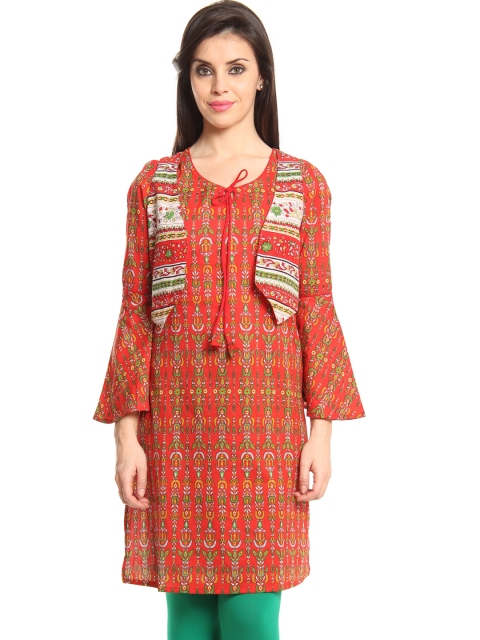 

IMARA Women Red Printed Kurta with Jacket