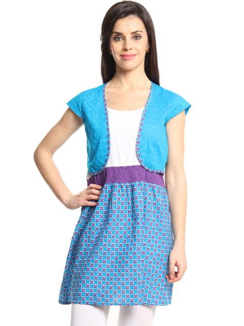 

IMARA Women Blue Printed Kurta with Jacket