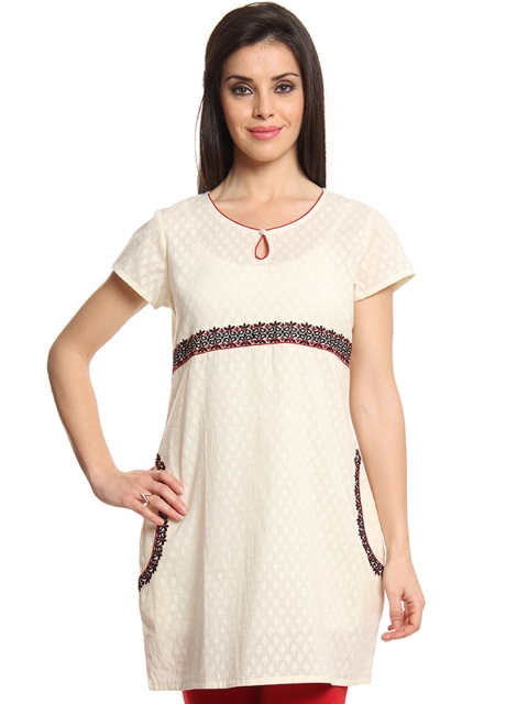 

IMARA Women Cream-Coloured Jacquard Kurta