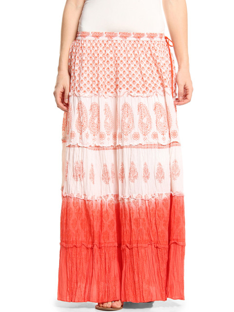 

IMARA White & Orange Printed Maxi Skirt