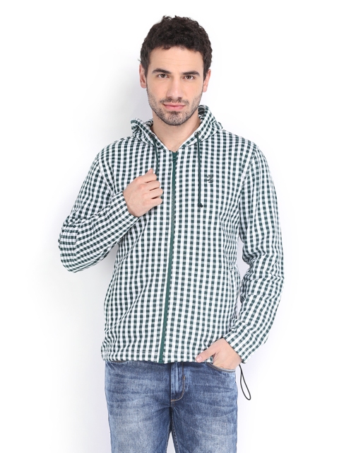 

IZOD Men Green & White Checked Slim Fit Hooded Sweatshirt