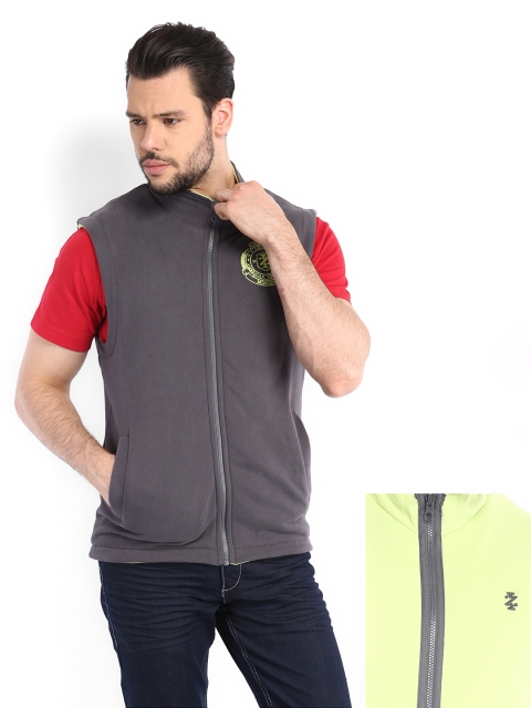 

IZOD Men Grey & Fluorescent Green Reversible Sweatshirt